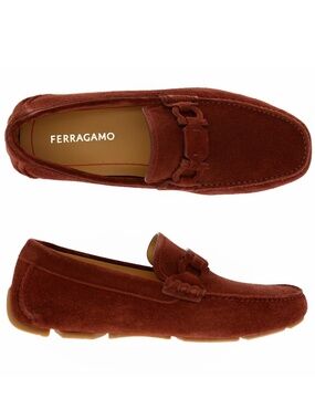 Salvatore Ferragamo Byte Loafers Burgundy Suede Leather Size 10 US New